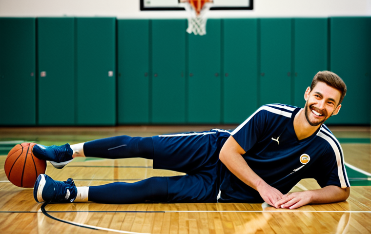 Post-Game Stretching**
"A basketball player, fully clothed in sports attire, stretching their hamstring after a game on an indoor court. The player is smiling slightly, looking relaxed. In the background, a blurred view of other players packing up. Safe for work, appropriate content, perfect anatomy, correct proportions, natural pose, well-formed hands, proper finger count, natural body proportions, professional, fully clothed, modest, family-friendly. High quality, dynamic lighting, professional photography."
**
