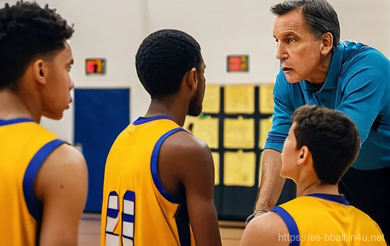 농구 전술 보드 활용법 - **Prompt 1: Collaborative Strategy Session**
    "A diverse group of five young adult basketball pla...