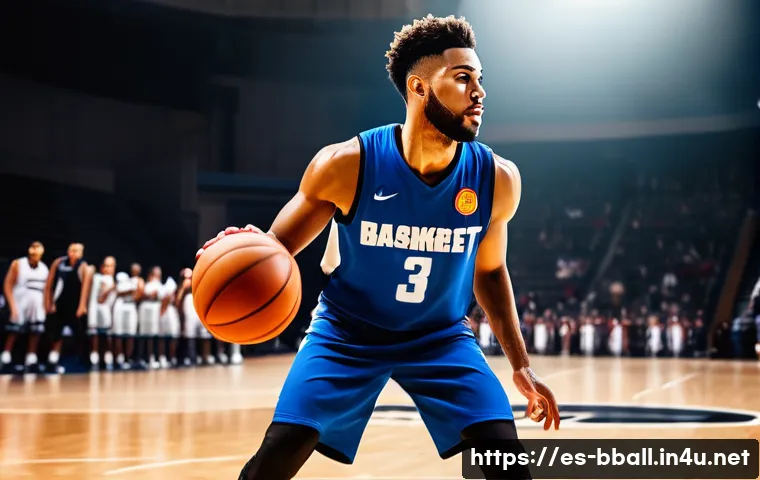 농구 선수 스카우팅 팁 - A dynamic basketball player demonstrating a winning mindset on the court: mid-action dribbling with ...